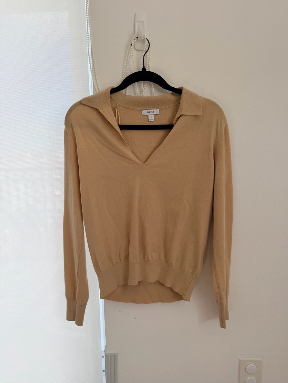 Reiss V-Neck Polo Collar Sweater in Camel